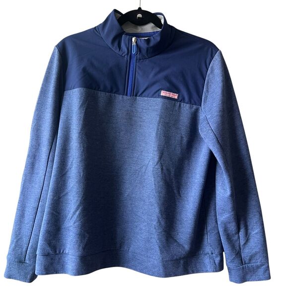 Vineyard Vine Mesh Performance Shep Sweatshirt Women Sz Large Quarter Zip Blue - Picture 1 of 11